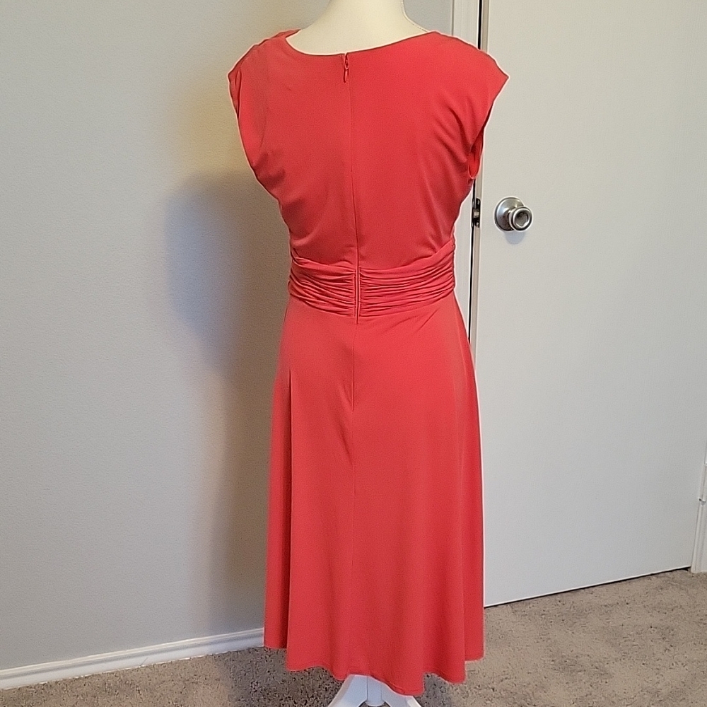 Orange A-line Cocktail Dress with Cowl Neck Sleeveless Design Knee-length - Picture 3 of 5